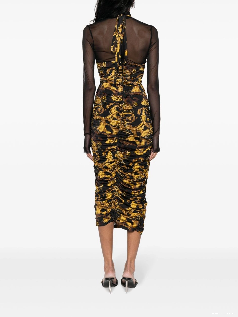 Cheap dress Women ruched Jeans Couture Barocco-print Versace midi 0702